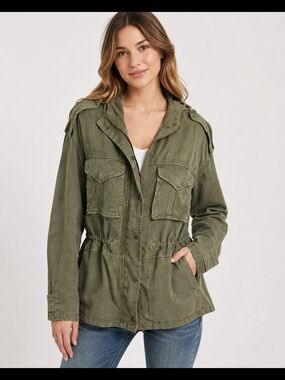 American Eagle Utility Jacket Womens Small Olive Green Cinch Waist Hooded NWOT